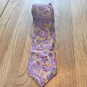 Brioni Purple Paisley Silk Tie with Yellow and Blue Accents
